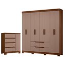 Ver imagem 1 de Guarda Roupa Casal com Cômoda Sapateira Doble 8 Portas de Bater 4 Gavetas MDP Nogueira Capuccino