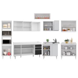 Armário de Cozinha Modulada de Canto 8 Peças CP07 Balcão Branco/Preto - Lumil Lumil Móveis - 5