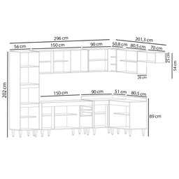 Armário de Cozinha Modulada de Canto 8 Peças CP07 Balcão Branco/Preto - Lumil Lumil Móveis - 4