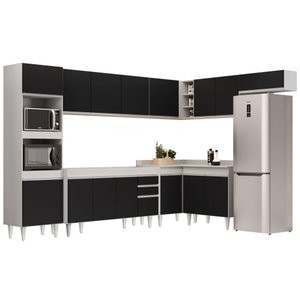 Armário de Cozinha Modulada de Canto 8 Peças CP07 Balcão Branco/Preto - Lumil Lumil Móveis