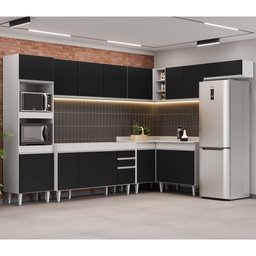Armário de Cozinha Modulada de Canto 8 Peças CP07 Balcão Branco/Preto - Lumil Lumil Móveis - 2