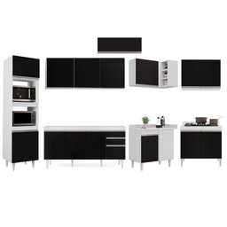 Armário de Cozinha Modulada de Canto 8 Peças CP07 Balcão Branco/Preto - Lumil Lumil Móveis - 6