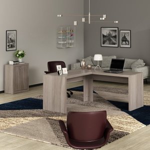 Kit 2 Peças com Mesa para Escritório em L e Armário Multiuso Baixo