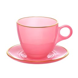 Jogo de Xícaras de Chá Matte Rosa com Borda Dourada em Vidro com Pires 170ml - 8 Peças - 5