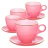 Jogo de Xícaras de Chá Matte Rosa com Borda Dourada em Vidro com Pires 170ml - 8 Peças - 1