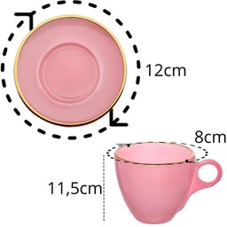 Jogo de Xícaras de Chá Matte Rosa com Borda Dourada em Vidro com Pires 170ml - 8 Peças - 2