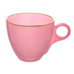 Jogo de Xícaras de Chá Matte Rosa com Borda Dourada em Vidro com Pires 170ml - 8 Peças - 4