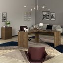 Ver imagem 1 de Conjunto 2 Peças com Mesa para Escritório em L e Armário Multiuso Baixo Marrom/Nogal