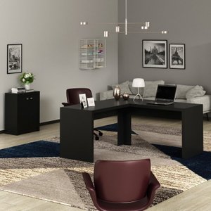Kit 2 Peças com Mesa para Escritório em L e Armário Multiuso Baixo