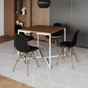 Ver imagem 1 de Mesa Jantar Industrial Amêndoa 90x90cm Base V Ferro Branco com 4 Cadeiras Eames Eiffel Madeira Preta