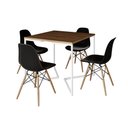 Ver imagem 2 de Mesa Jantar Industrial Amêndoa 90x90cm Base V Ferro Branco com 4 Cadeiras Eames Eiffel Madeira Preta