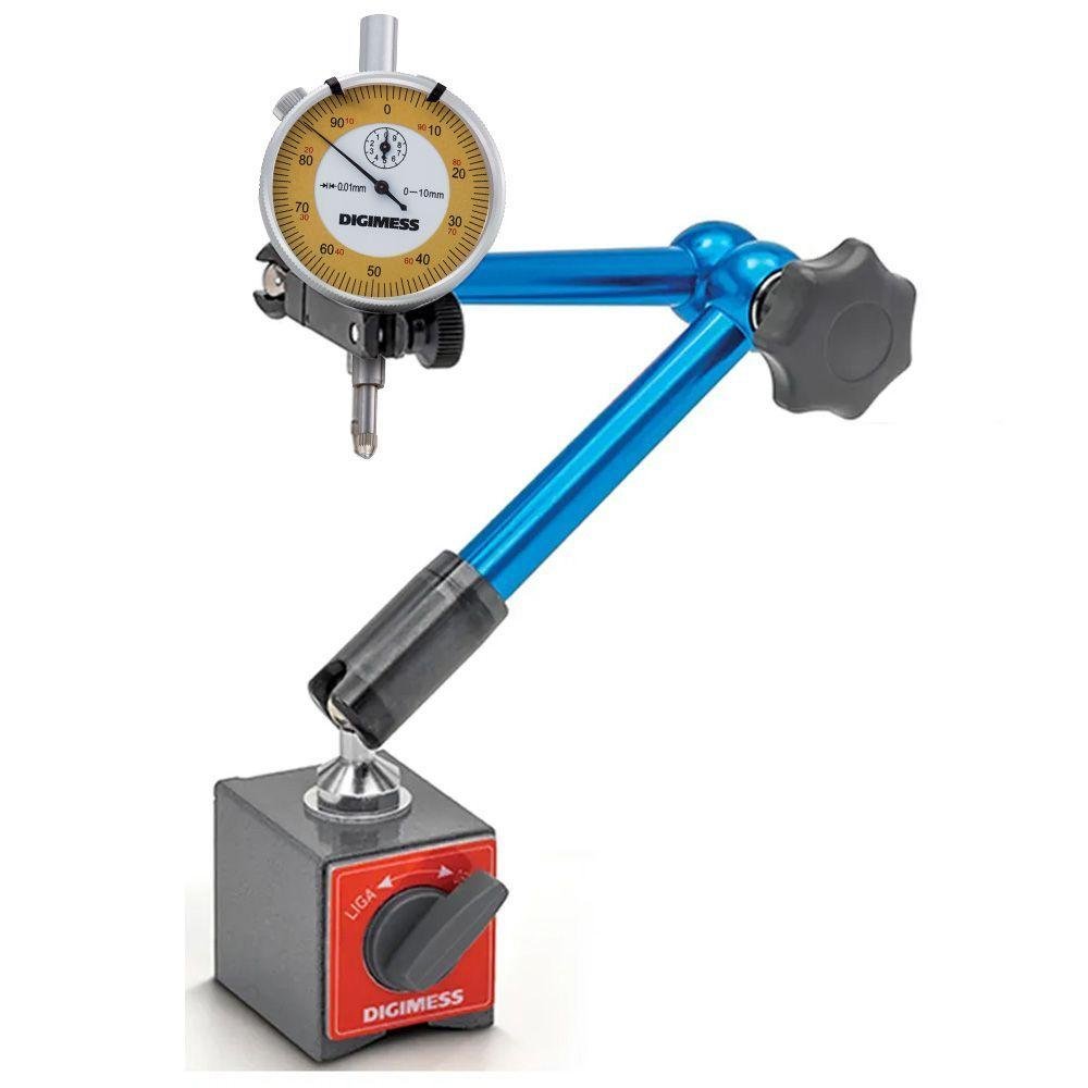 Base Magnética Articulada Fixação Hidráulica + Relógio Comparador de 0 a 10 Mm