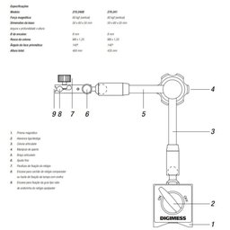 Base Magnética Articulada Fixação Hidráulica + Relógio Comparador de 0 a 10 Mm - 4
