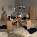 Ver imagem 1 de Conjunto 3 Peças com Mesa para Escritório em L, Armário Multiuso Alto e Baixo Marrom/Amendoa