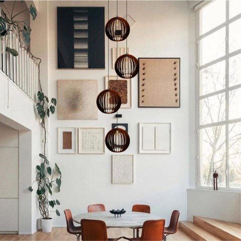 Lustre Pendente para Sala Pé Direito Duplo Quatro Ball P7 - Marrom