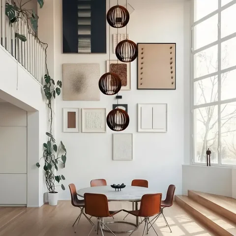 Lustre Pendente para Sala Pé Direito Duplo Quatro Ball P7 - Marrom