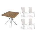 Ver imagem 1 de Conjunto: Mesa de Cozinha Loire C/ Tampo de Madeira 90cm + 4 Cadeiras Amsterdã Cromada/branco 106