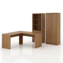 Ver imagem 1 de Conjunto 3 Peças com Mesa para Escritório em L, Armário Multiuso e Estante Marrom