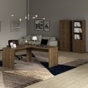 Ver imagem 1 de Conjunto 3 Peças com Mesa para Escritório em L, Armário Multiuso e Estante Marrom