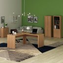 Ver imagem 1 de Conjunto 4 Peças com Mesa para Escritório em L, Armários Alto Aberto, Armário Fechado e Baixo Marrom