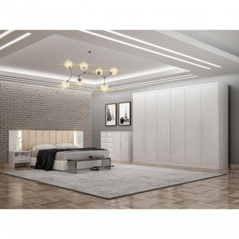 Guarda Roupa Casal Royal 6 Portas de Bater 6 Gavetas MDF-MDP Neve 238cm