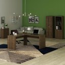 Ver imagem 1 de Conjunto 4 Peças com Mesa para Escritório em L, Armários Alto Aberto, Armário Fechado e Baixo Marrom