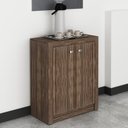 Ver imagem 5 de Conjunto 4 Peças com Mesa para Escritório em L, Armários Alto Aberto, Armário Fechado e Baixo Marrom