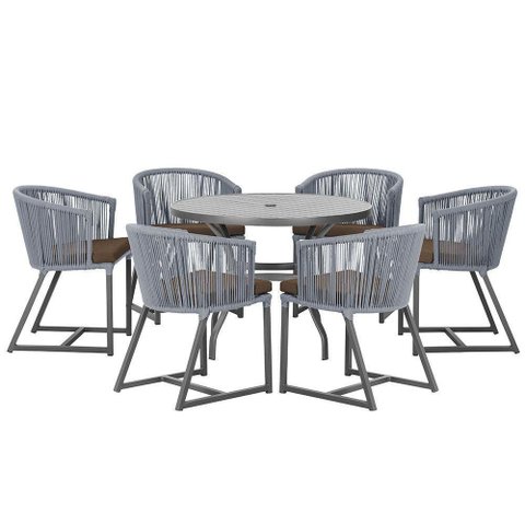 Mesa e 6 Cadeiras e Noronha Preto E9 Trama Original Prata