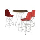 Ver imagem 1 de Jogo Mesa Bistrô Eames Tampo Amêndoa 60Cm 3 Banquetas Vermelha Base Ferro Branco - Cor: Amendoa