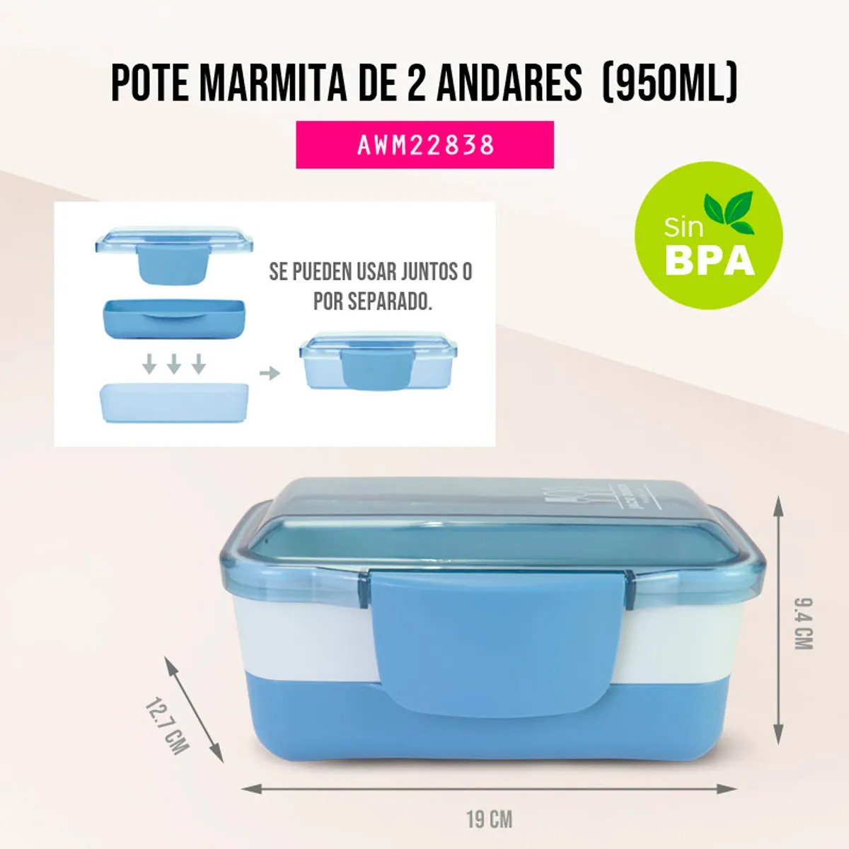 Marmita com 2 Níveis para 950ml Jacki Design Joy Ref.22838:Azul - 5