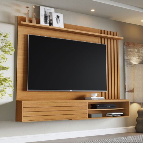 Painel para TV até 72 Polegadas Munique 1 Porta Ripado Nature - Giga Móveis
