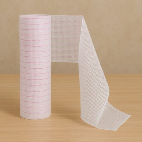 Tela Natal Malha Tule Decorativa Perolada Furta Cor Branco e Rosa 25cm X 5m Fita Premium