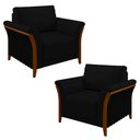 Ver imagem 1 de Kit 2 Poltronas Decorativas Sala de Estar 102cm Pés Madeira Roya M22 Veludo Preto - Mpozenato