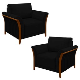 Kit 2 Poltronas Decorativas Sala de Estar 102cm Pés Madeira Roya M22 Veludo Preto - Mpozenato - 1 Kit 2 Poltronas Decorativas Sala de Estar 102cm Pés Madeira Roya M22 Veludo Preto - Mpozenato - 1