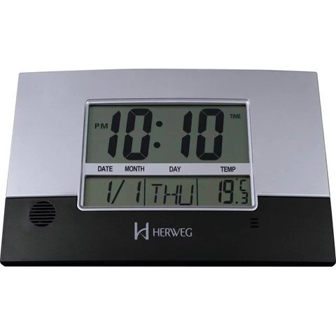 Relógio de Parede ou Mesa Digital Lcd Calendário Termômetro Preto Herweg 6473