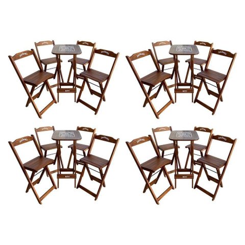Kit 4 Conjuntos Bistrô Mesa com 4 Banquetas Dobráveis de Madeira Personalizada Jack - Imbuia