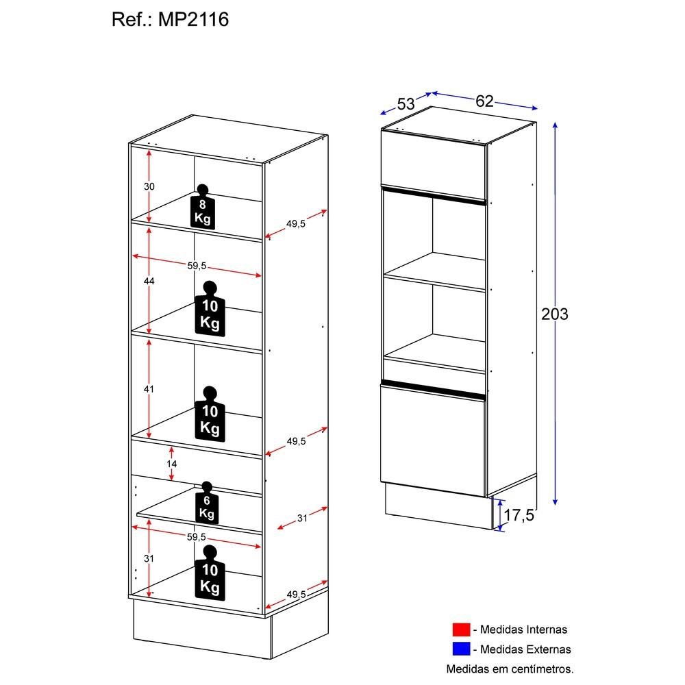 Paneleiro com Rodapé 2 Portas para Forno e Microondas Veneza Multimóveis MP2116.964 Branco/Preto - 3