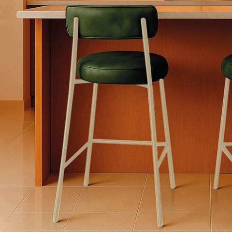 Banqueta Cozinha Média com Encosto Industrial Champanhe Londres PU Verde D03 - D'Rossi