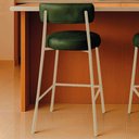 Ver imagem 1 de Banqueta Cozinha Média com Encosto Industrial Champanhe Londres PU Verde D03 - D'Rossi
