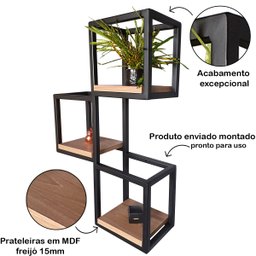 Suporte 3 Nichos Industrial de Parede Ferro e Mdf - 2