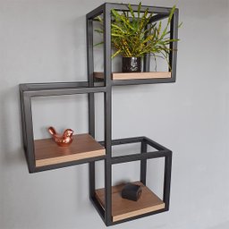 Suporte 3 Nichos Industrial de Parede Ferro e Mdf - 5