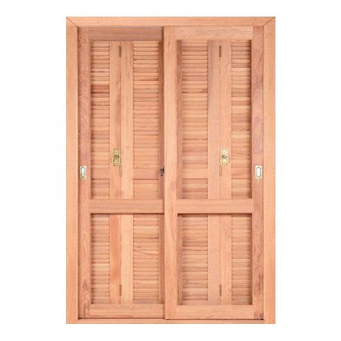 Porta Balcão Madeira Vitro Correr Semi-Panorâmico Veneziana Pantográfica Eucalipto Esel-2.16AX1.20L