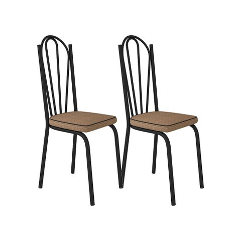 Kit com 02 Cadeiras 121 Preta Corino Rattan Artefamol