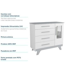 Quarto de Bebê com Cômoda 1 Porta com Janela em Acrílico e Berço 100% MDF Retrô Jolie - 6