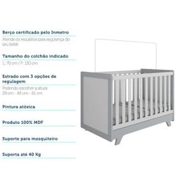 Quarto de Bebê com Cômoda 1 Porta com Janela em Acrílico e Berço 100% MDF Retrô Jolie - 12