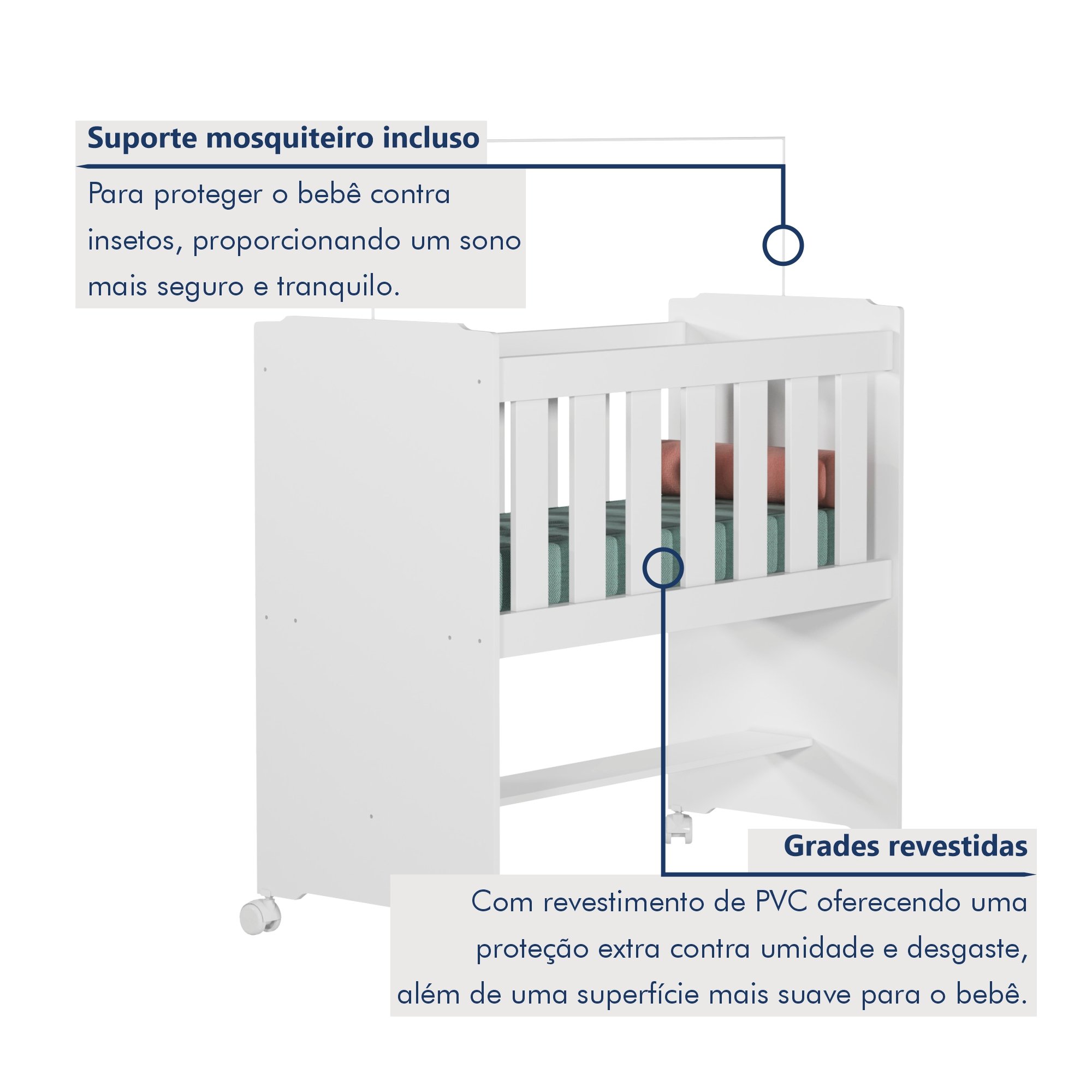 Mini Berço 100% MDF com Rodízios - 3