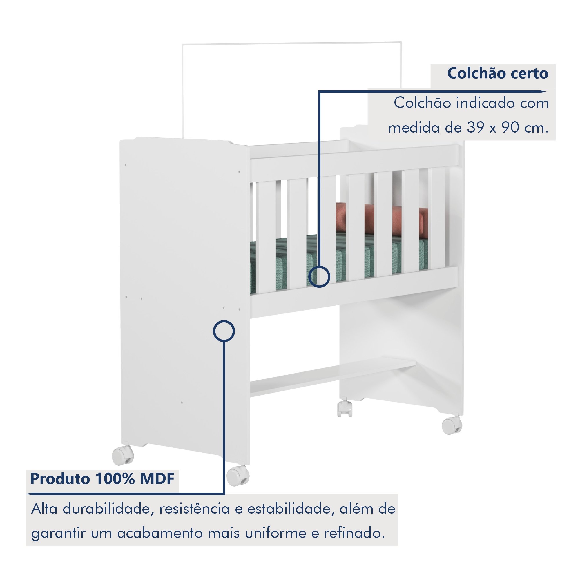 Mini Berço 100% MDF com Rodízios - 2