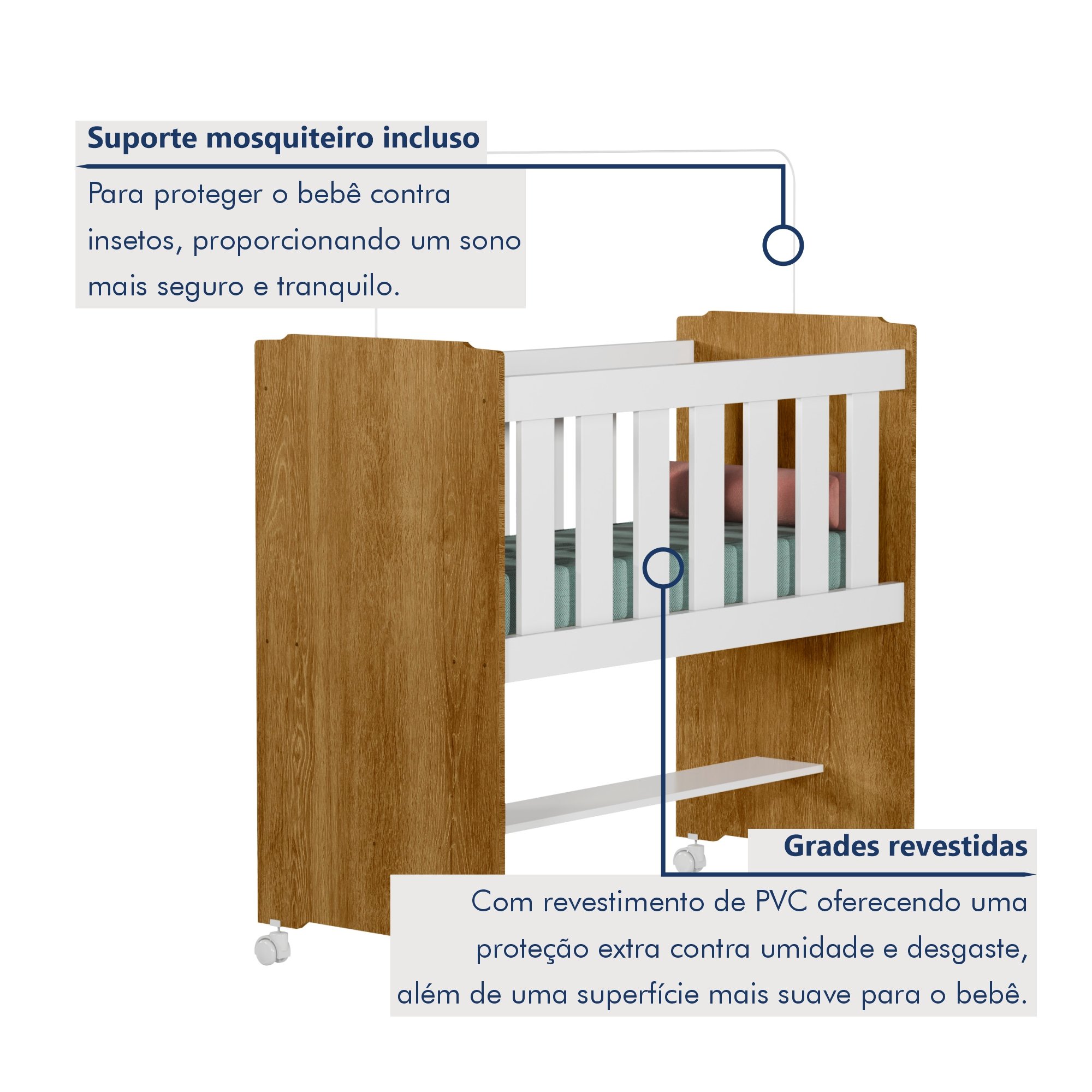 Mini Berço 100% MDF com Rodízios - 3