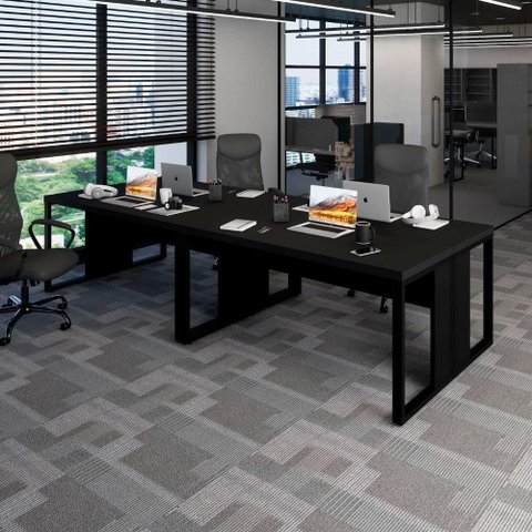Plataforma de Trabalho para 4 Pessoas MDP 300cm Preto F5