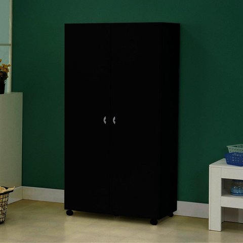 Armário Multiuso 163cm x 86cm 2 Portas 6 Nichos Espaço para Vassoura Preto